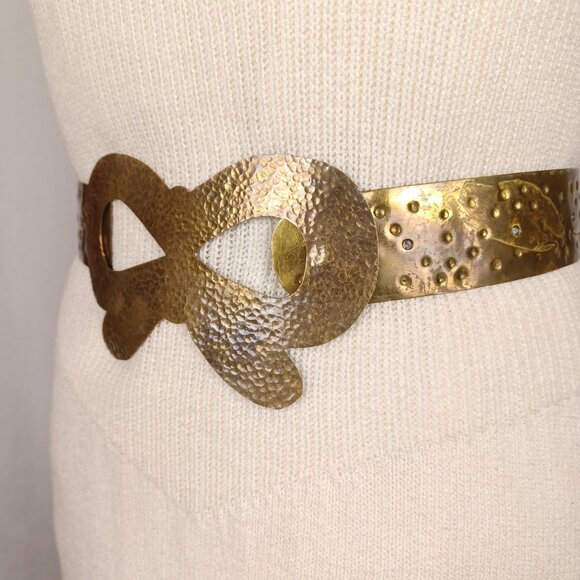 Vintage Hammered Brass Bow Belt, 24 - 32\